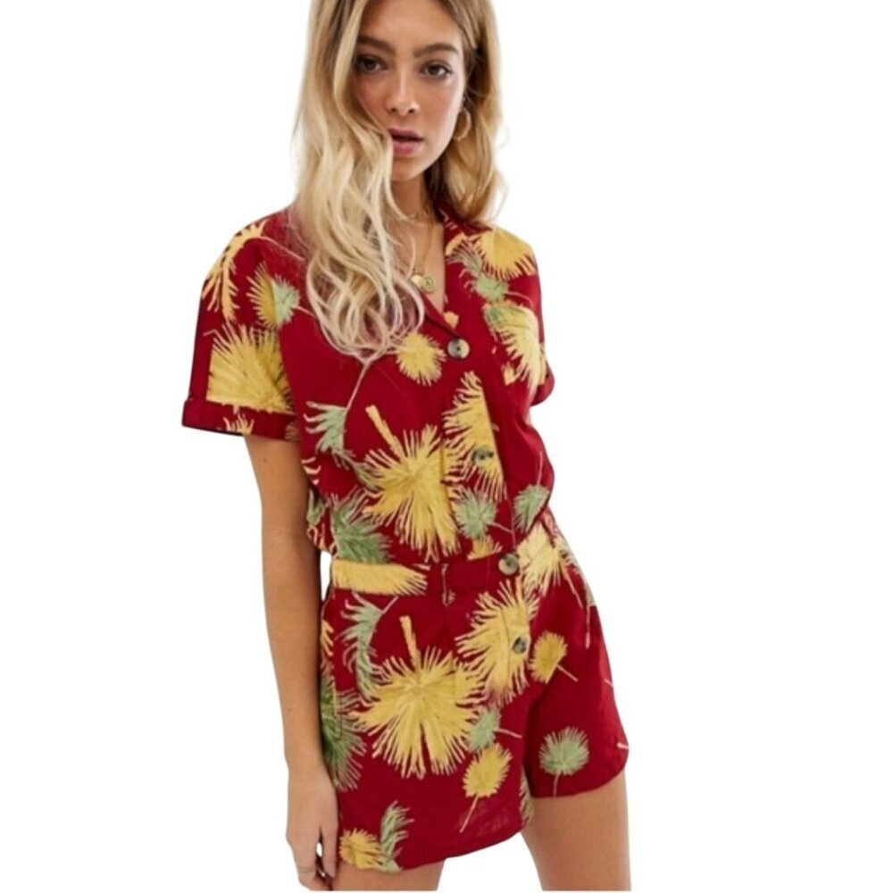 Free People Malibu Romper Button Front Pockets Sustainable Cotton Size M